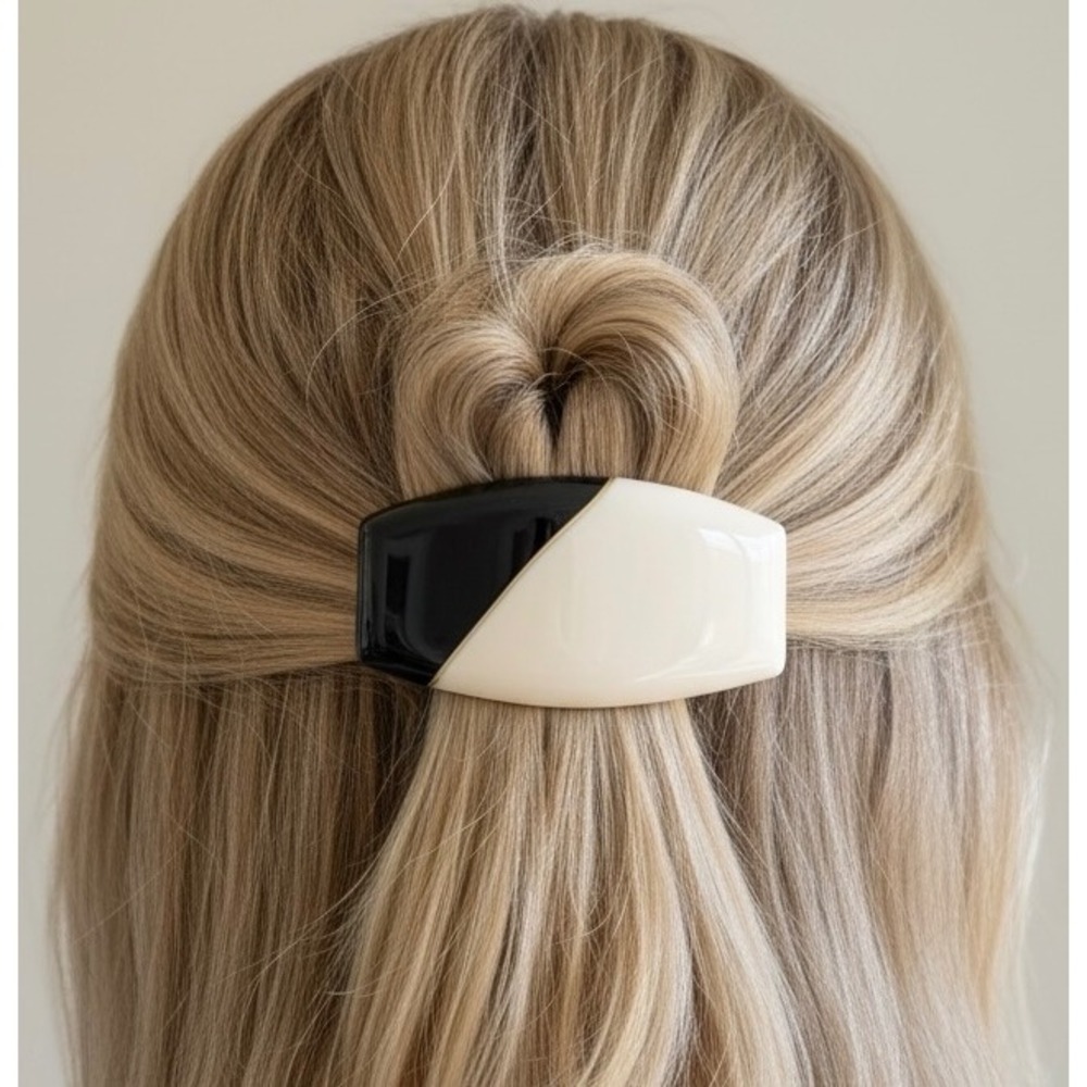 Vintage Hair Clip Black Gold Ivory Colorblock Minimalist Quiet Luxury Barrette